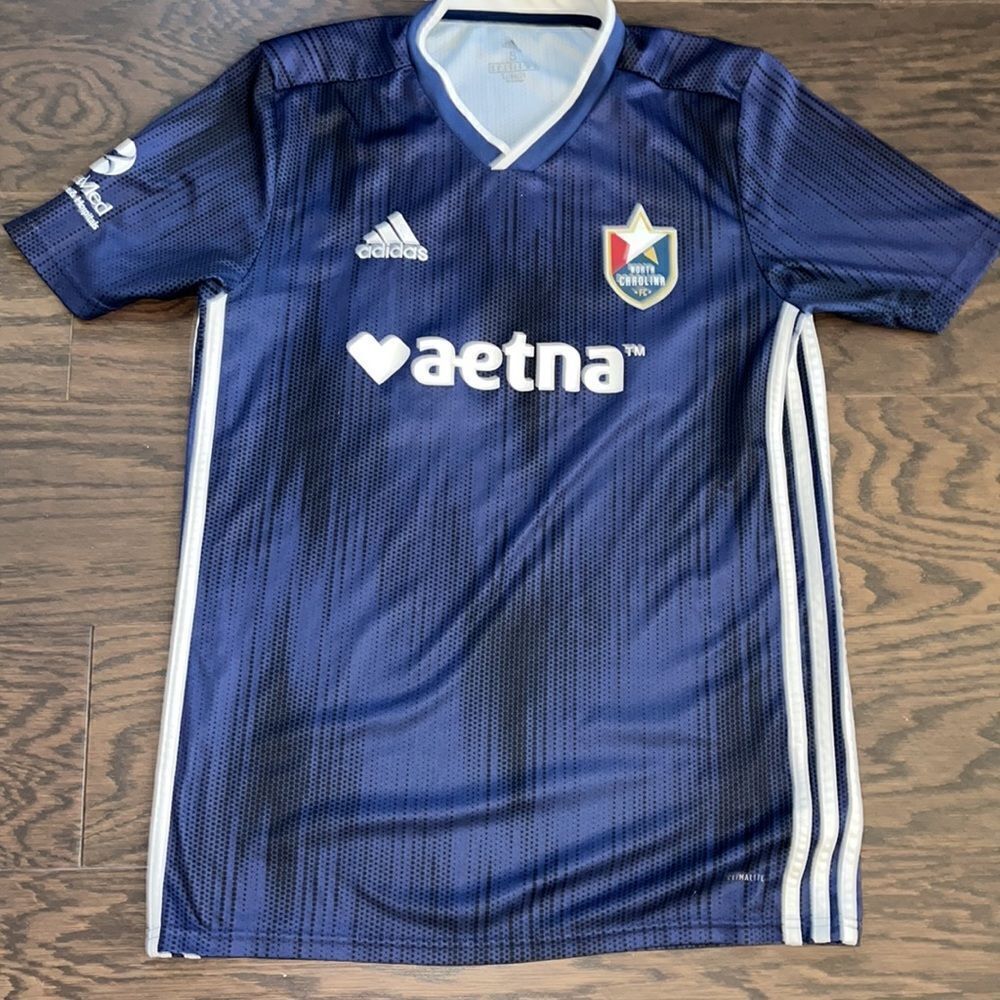 Mens North Carolina FC Soccer Blue ⚽️38 Aetna climalite jersey small S men’s